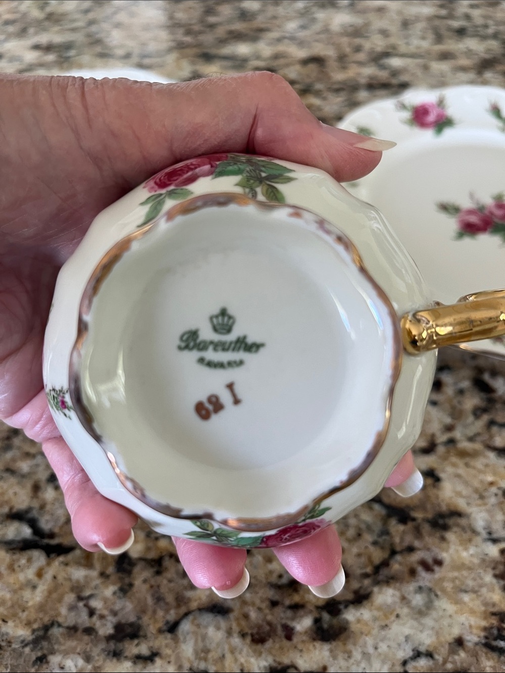 Fine Porcelain White Tea Cup & Saucer Set with Pink Rose and Gold Trim - Picture 3 of 6